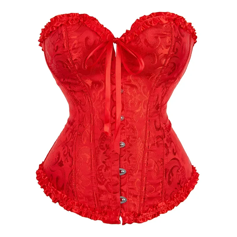 Overbust Vintage Brocade Burlesque Lace Corsage Corselet Sexy Women Corsets And Bustier red Black White Shapewear Top