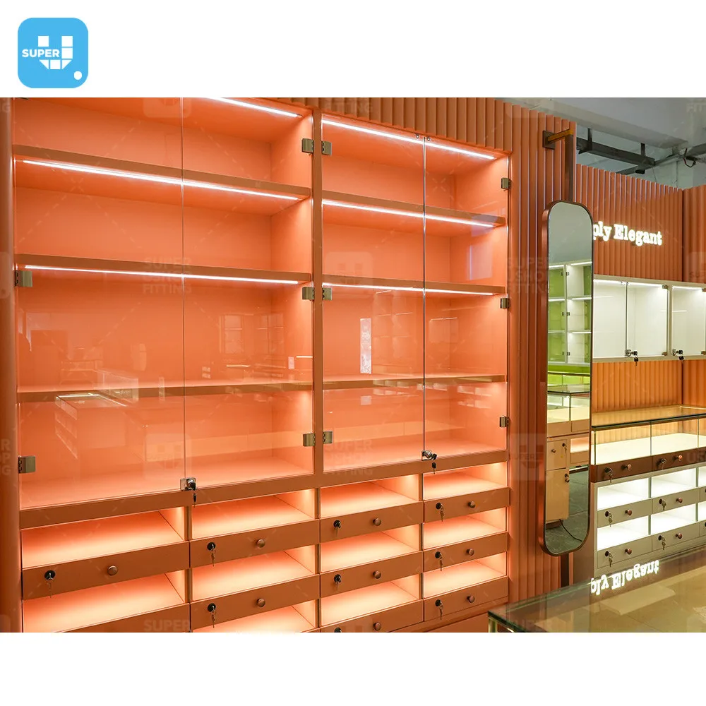 Trendy Glass Jewellery Store Wall Display Cabinet Fine Diamond Necklace Shop Furniture Luxury Jewelry Display Showcase for Sale