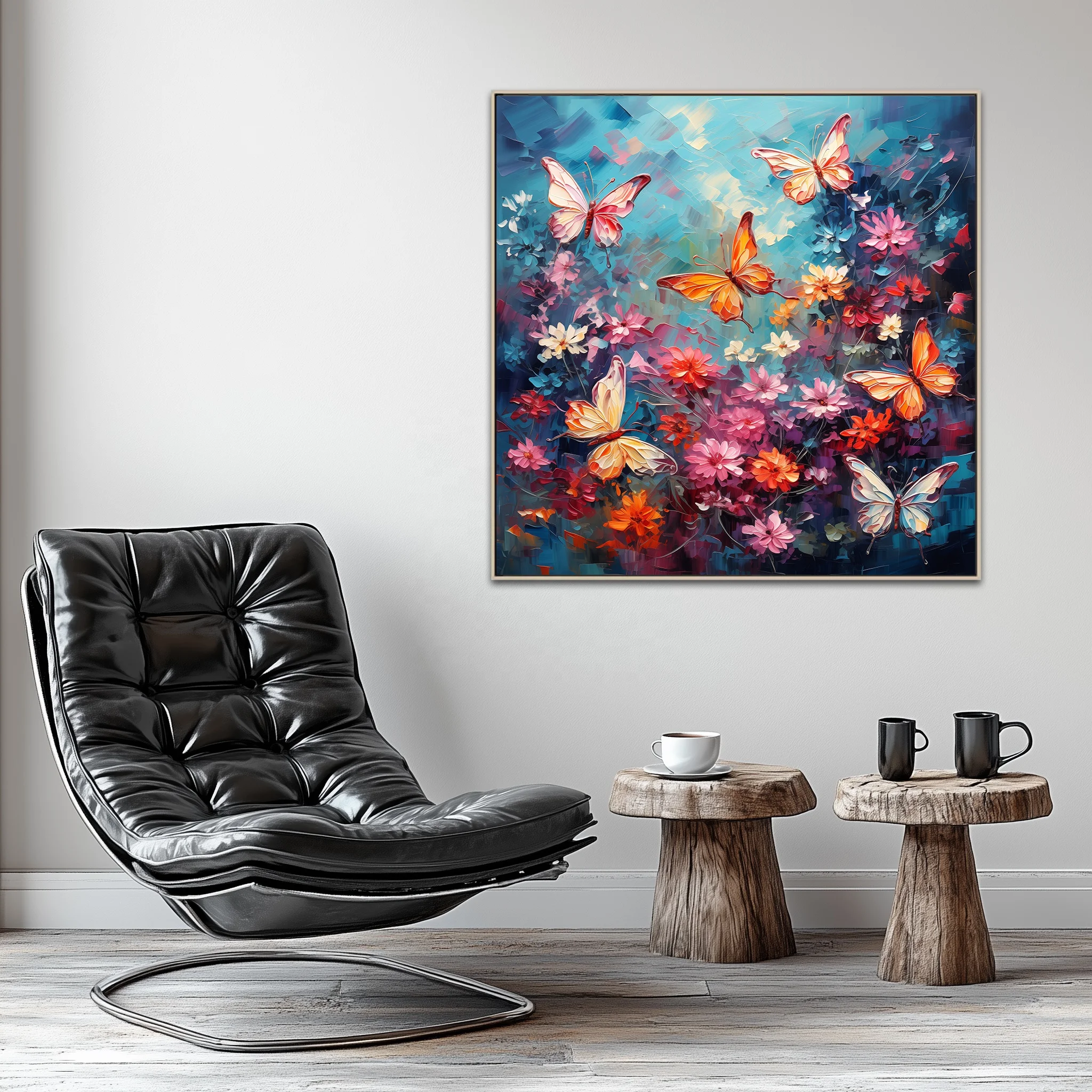 Wholesale Modern Hot Selling Butterfly Backside Hand-painted Oil Paintings Brush Flowers Canvas Art Prints For Art Projects
