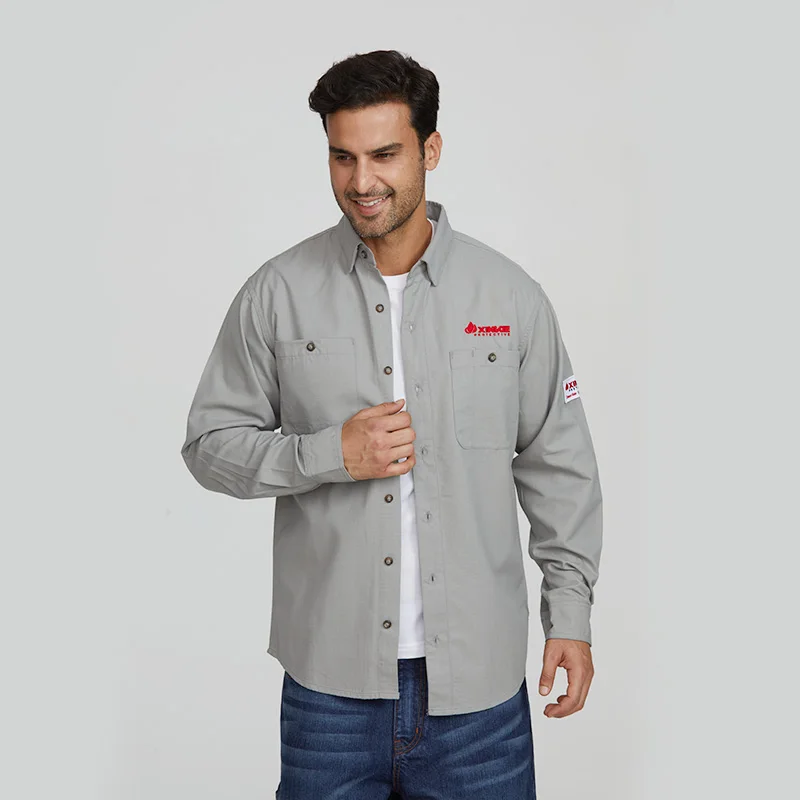 Wholesale NFPA 2112 Inherent FR Solid Fire Retardant Mechanic Breathable Safety FR Welding Work Shirts