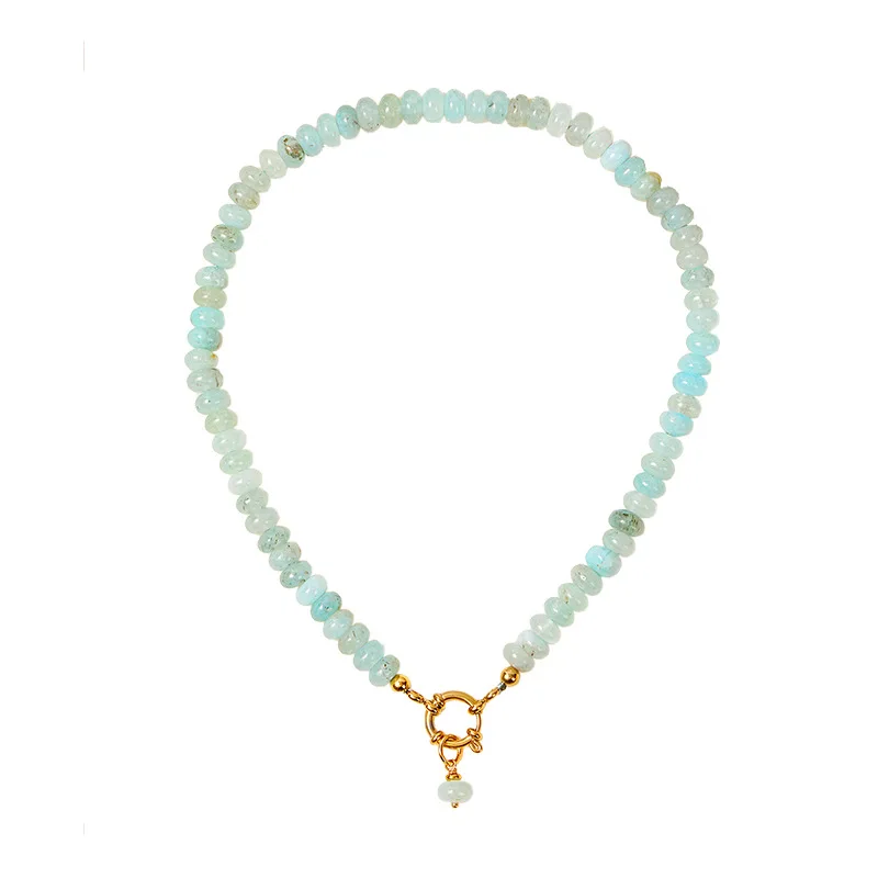 Bijoux Dainty Natural Quartz Crystal simple Aquamarine birthstone Gemstone Necklace With gold chain T/O clasp necklace