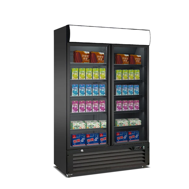 New Double Door Freezer Drinks Display Supermarket Showcase Refrigerator Multideck Display Upright Chiller