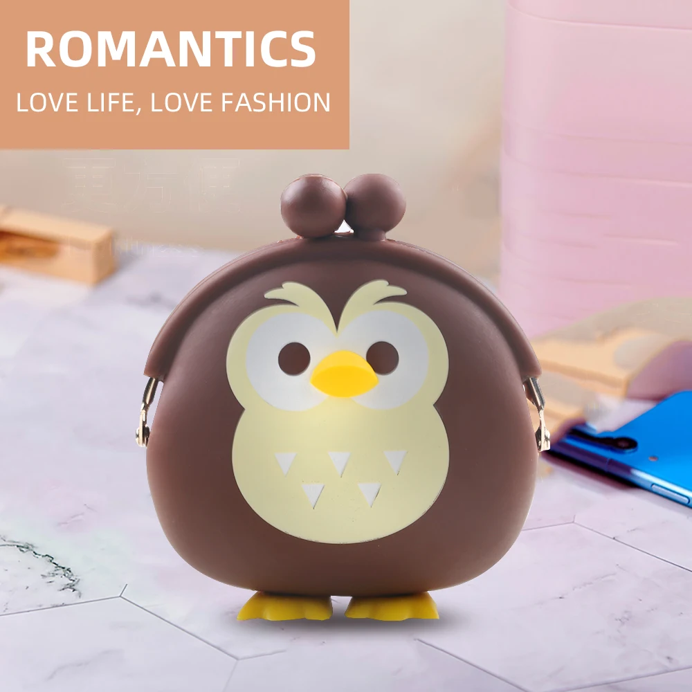 High Quality Soft Colorful Waterproof Cute Cartoon Owl Animal Shape Bag Silicone Rubber Wallet Pouch Coin Purse