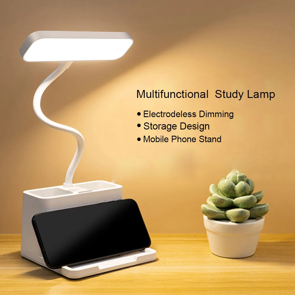 Multi-function 3 Color Touch Switch LED Study Lamp with Pen Holder
