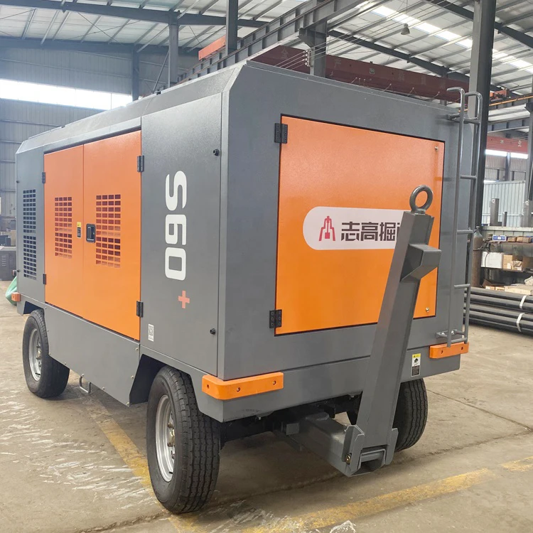 Diesel engine stationary 1094CFM 362PSI screw air compressor for water well drilling rig