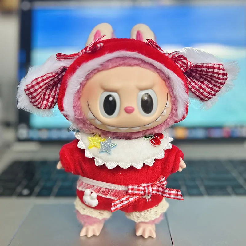 2270 17cm Pendant Keychain Replacement Doll Dinosaur One-piece Cute Dress Outfit Clothes Only Labubu