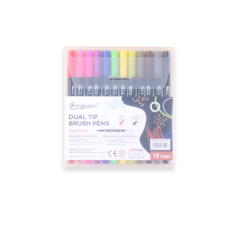Giorgione Double Tips Fineliner Tip Marker Brushes Pen set of 12