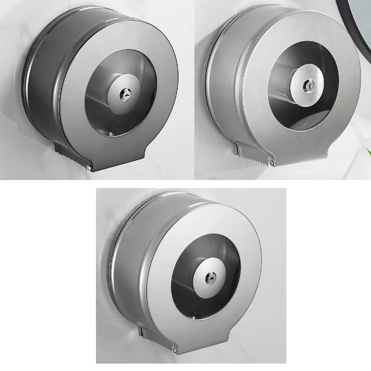 Hotel Bathroom Stainless Steel Visible Jumbo Roll Toilet Tissue Paper Towel Dispenser Manual Wall Mounted  Tissue Holder