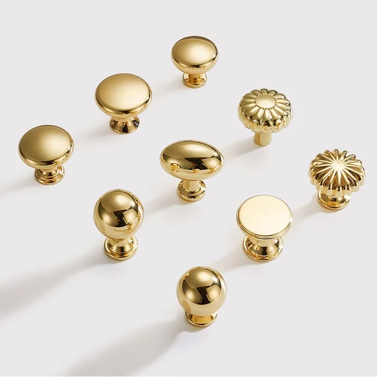 Solid Brass Knob For Furniture Kitchen Cabinet Cupboard Door Round Drawer Luxury Gold Black Copper Pull Handle Knobs