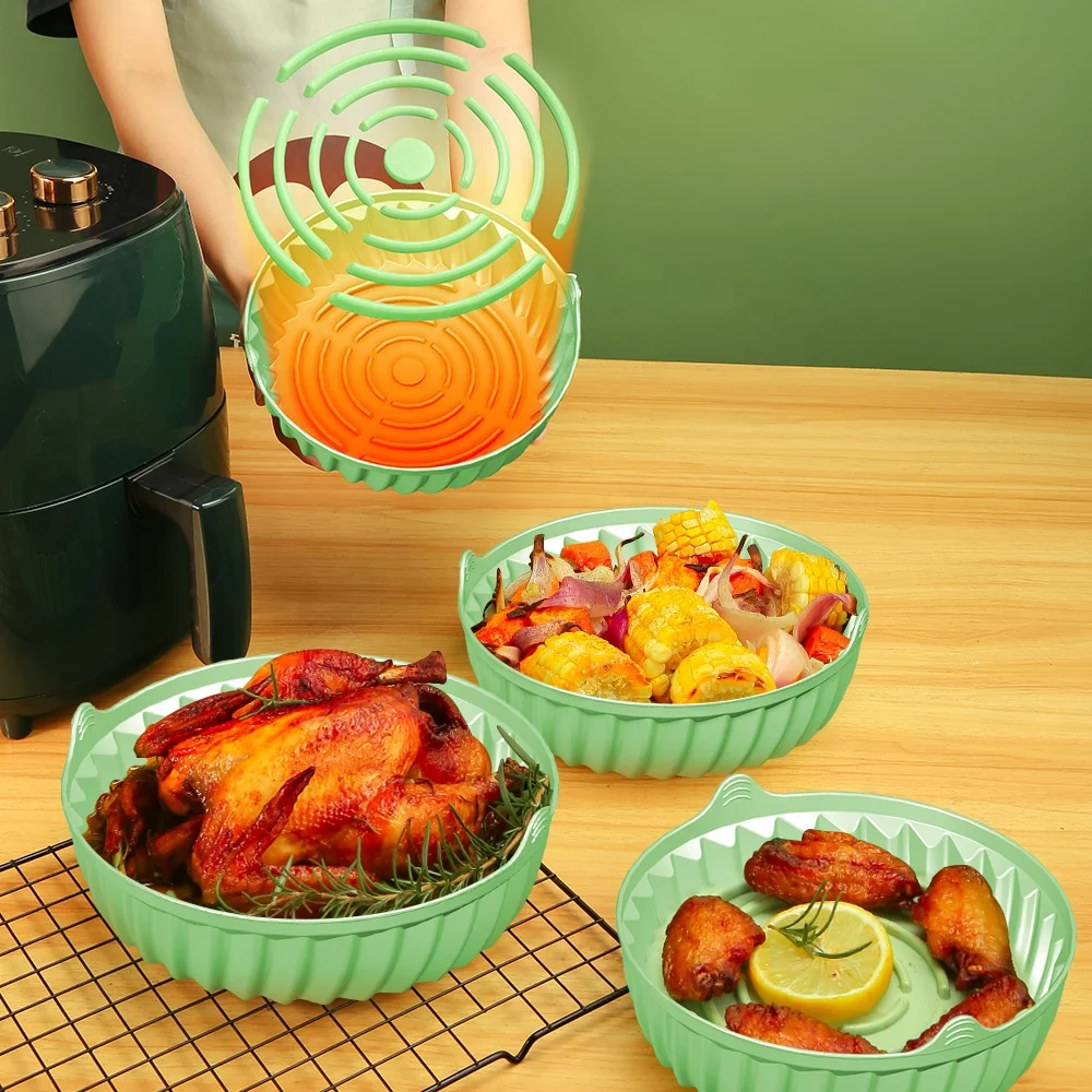 7.5 9 8 inch customized color environmental no stick basket reusable pots silicone air fryer liners for air fryer