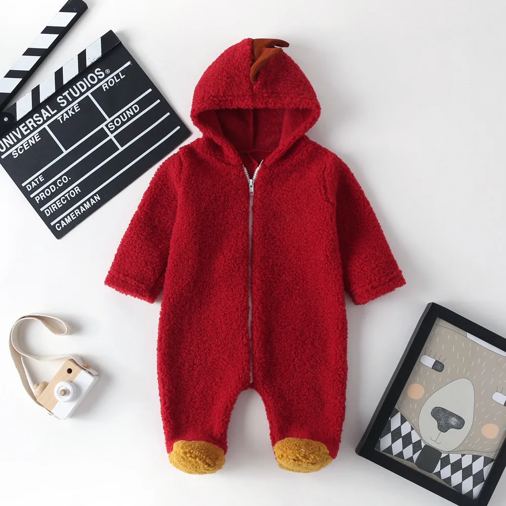 
Rropa Bebe Dinosaur Baby Boy Winter Clothes Warm Plus Velvet Animal Hooded Jumpsuit Newborn Baby Clothes Baby Girl Romper 