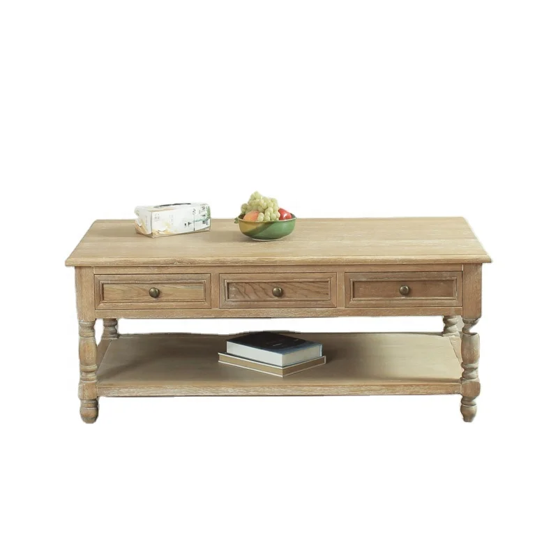 
Antique European style solid oak wood coffee table/Hand carved 3 drawers Tea Table(DT-1096-OAK) 