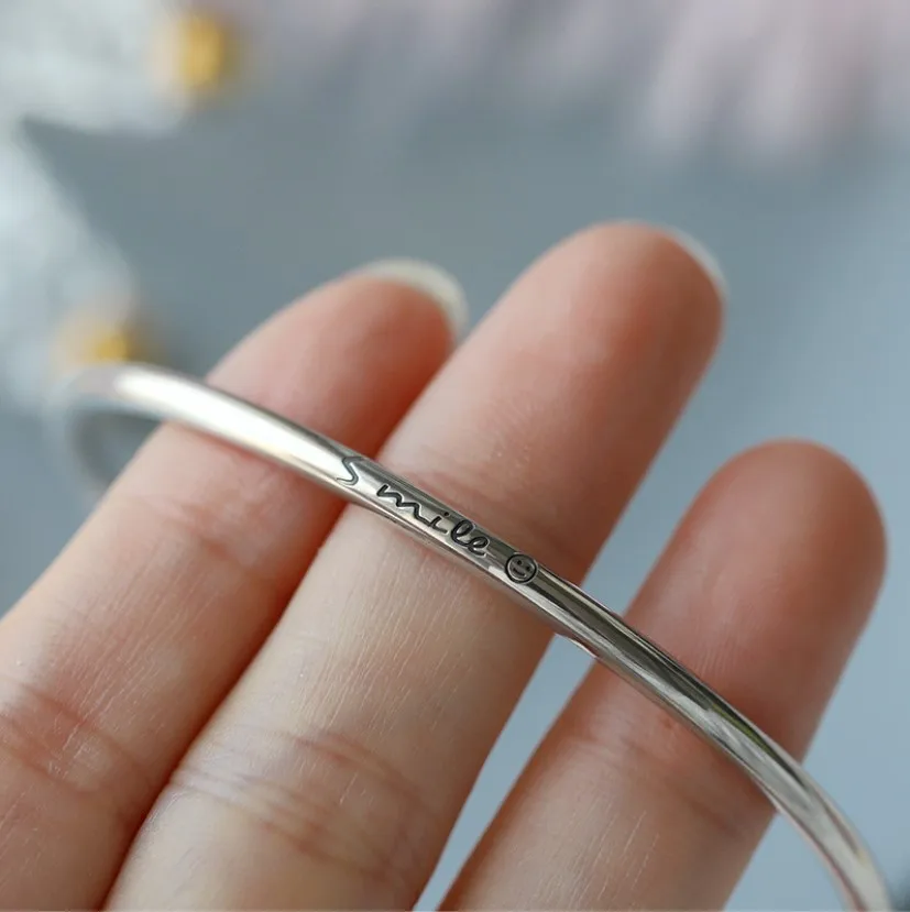instagram popular followers smile face cutie solid genuine 925 sterling silver plain bangle for girl
