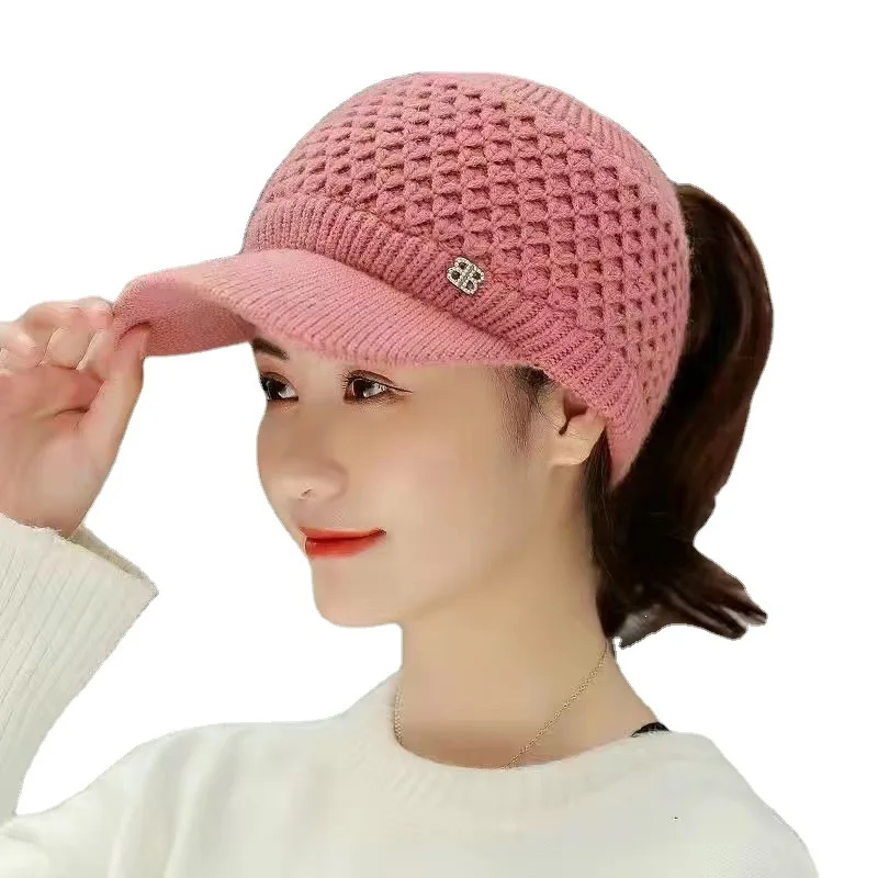 Winter Hats For Women Ladies Knit Sports Cap Keep Warm Twist Visor Hat Bonnet Beanie Baseball Caps