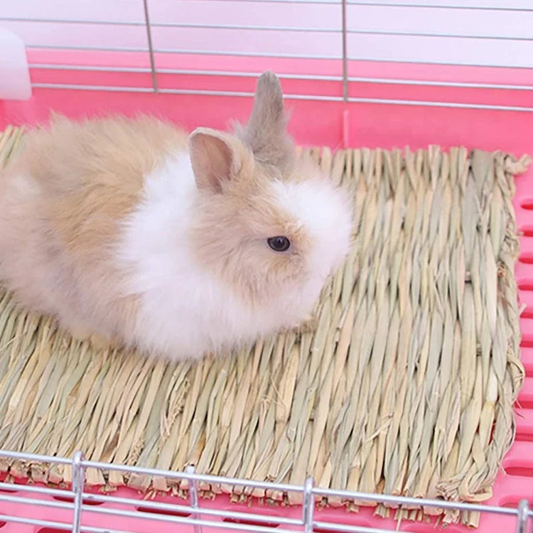 Woven Bed Mat for Rabbits - Grass Mat & Bunny Bedding Nest - Chew Toy Bed for Guinea Pig Chinchilla