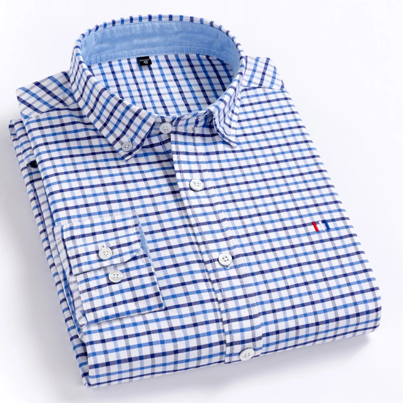 Рубашка-поло мужская с длинным рукавом, хлопок, Оксфорд, повседневная, комбинированная цвет