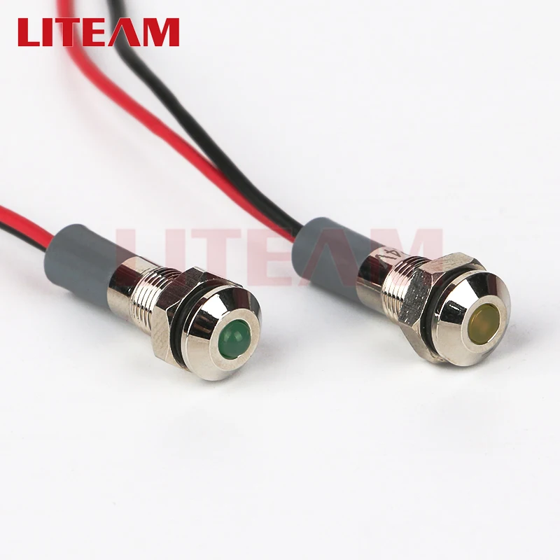 Factory manufacturing Waterproof Mini 6mm Motorcycle Signal Led Pilot Lamp Red Blue 12Volt Metal Indicator Light With 150mm wire