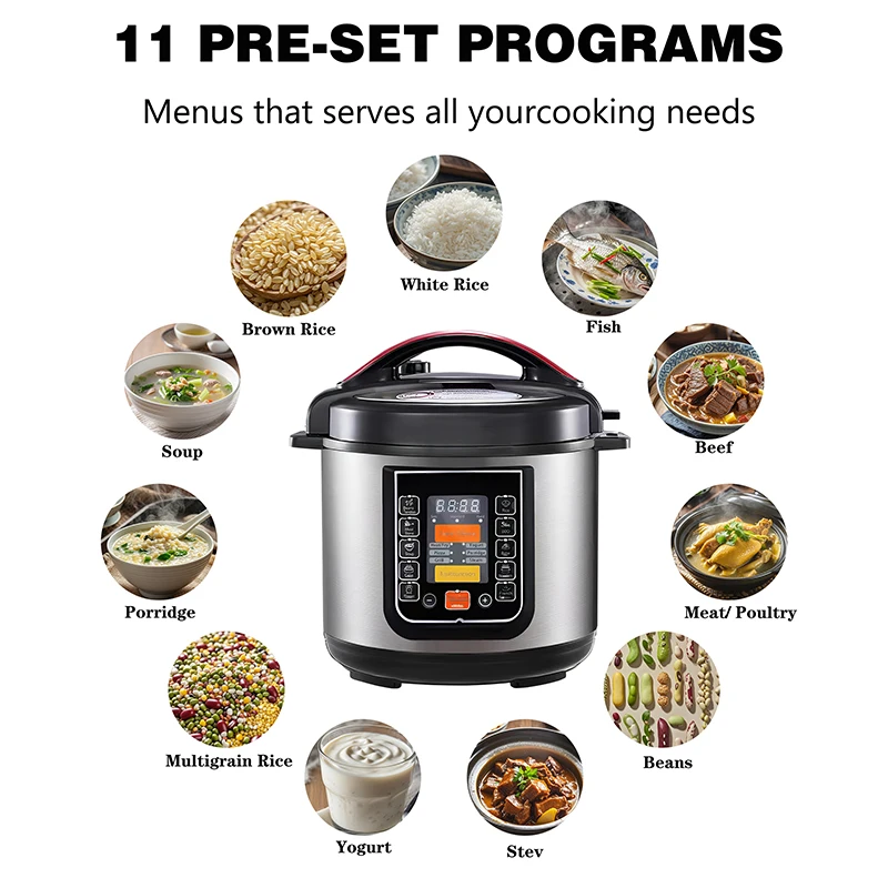Factory Price Electric Steamer 5L 12L Capacities 11 Preset Menu Digital Slow Smart Pressure Cooker Aluminum Inner Rice Cooker