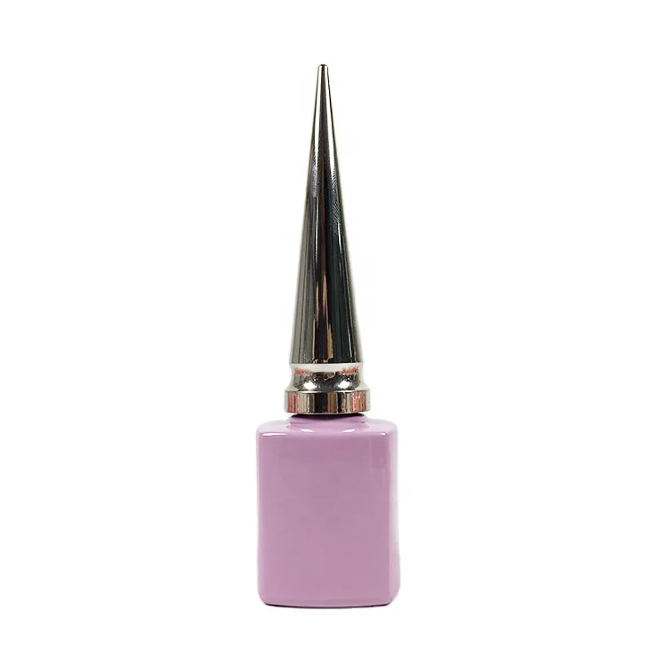 fancy 14ml 15ml 16ml round square empty glass packaging pink nail gel polish bottle with rose gold pointy cap wide brushes