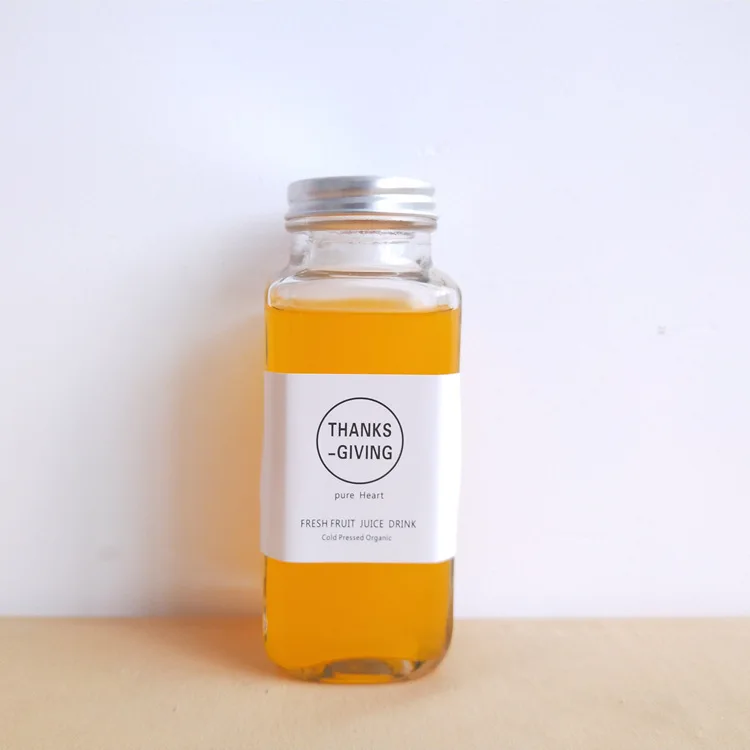 250ml Wide Mouth French Square Glass Bottle Kombucha Beverage Fruit Juice Glass Bottle