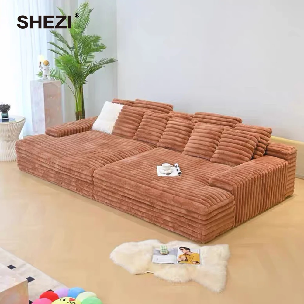 SHEZI Light Luxury Lazy Thick Strips Down Down Clouds Compressed Sofa Set for Livingroom New Sofa for Sale Sofa for Indoor