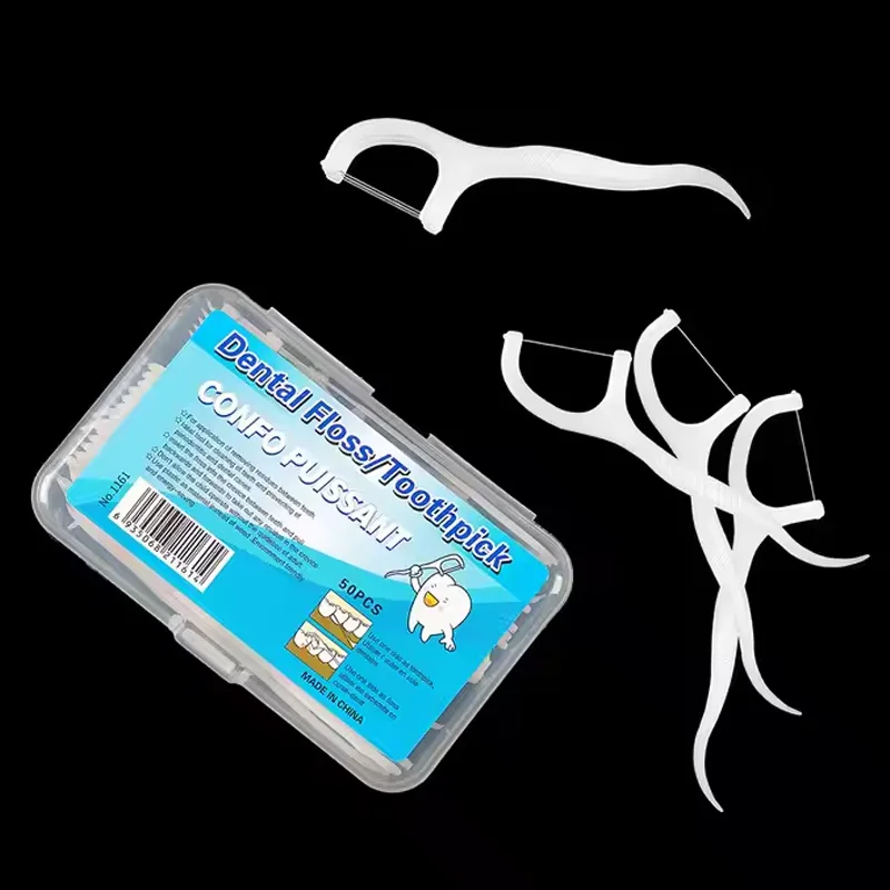 Teeth Cleaning Dental Floss Stick Disposable Oral Care Dental Floss with Custom Logo 50-Pack White