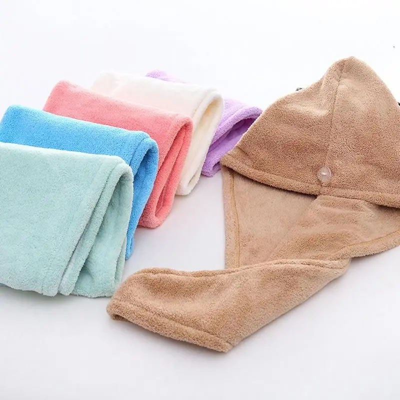 Drying Turban Towel Polyester Wrap Solid Quick Dry Absorbent Shower Cap For Long Hair