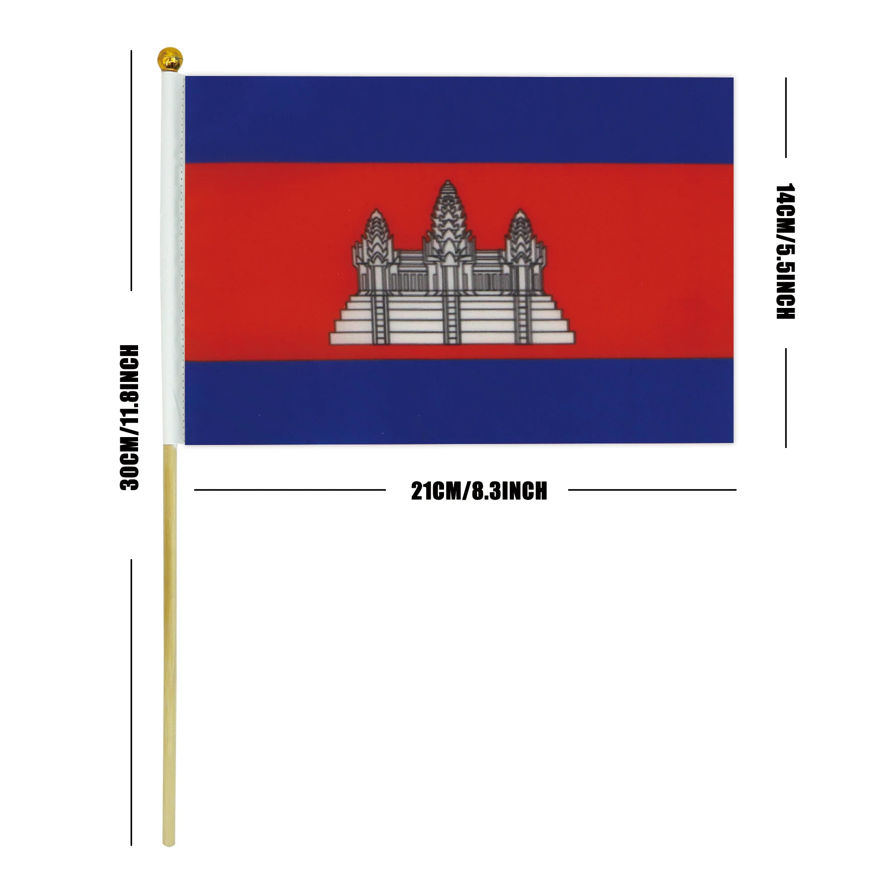 Custom digital printing Cambodia Country Stick Hand Held Flag for Sports