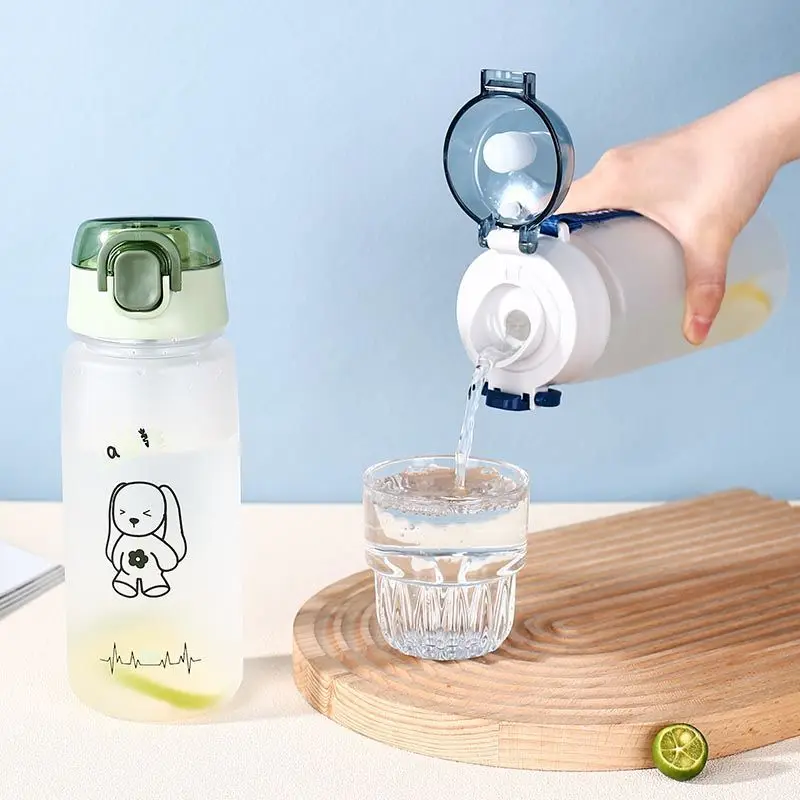 Md144 New Frosted Plastic Sippy Cup Water Bottles Student Cartoon Animal Water Bottle For Summer Kids Students Baby