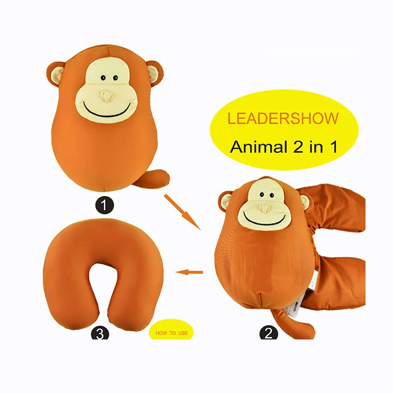 Custom Animal U shape Cushion Pillow  2 in 1 Soft Plush Toy Personalized Rest Travel Car Neck Pillow