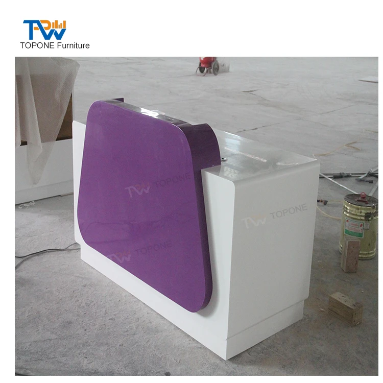 White Purple Small Clothing Store Shopping Store Counter Beauty Salon Reception Desk Checkout Counters For Sale