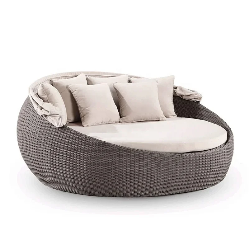 All Wicker Daybed Patio Furniture Outdoor Bed Round Sunbed with Canopy Beach Sunbed Beach Daybed