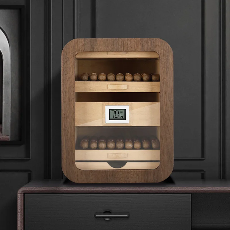 Cigar Humidors, Cedar Wood Humidor with Digital Hygrometer, Drawers, Humidifiers, cigar humidor cabinet for Men