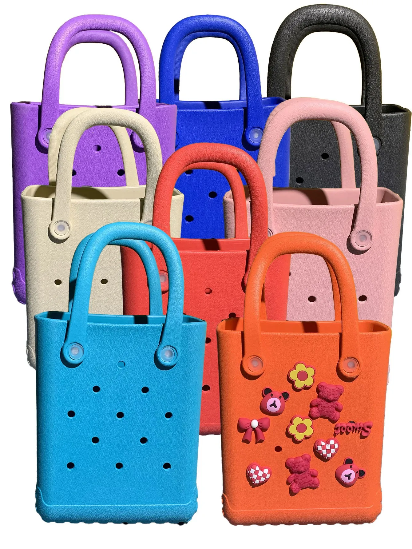 Colorful Fashion Eco-friendly Women Silicone Bag Eva Durable Small Diy Beach Storage Eva Bag Boggs For Girl