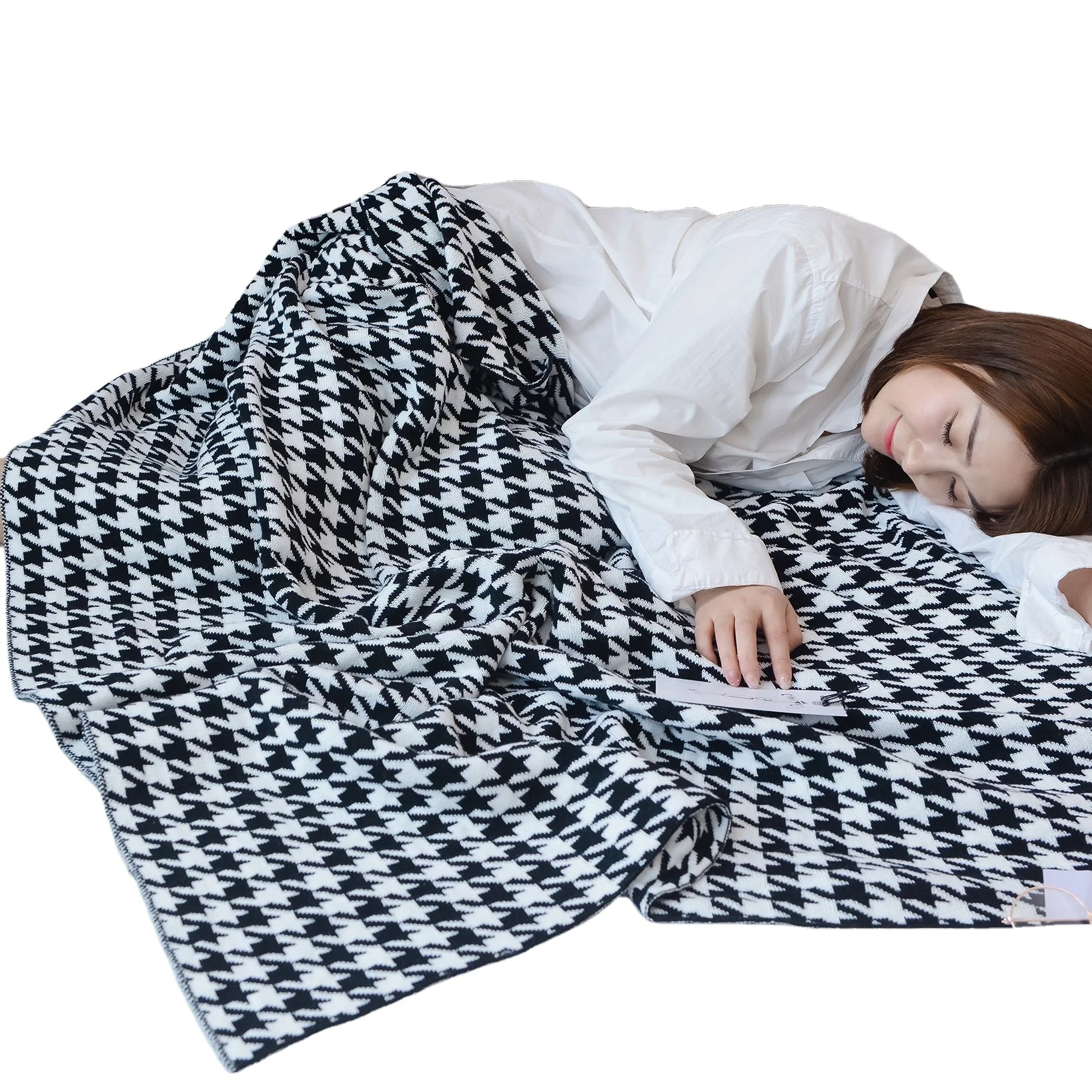 Wholesale 100% Cotton Knitted Super Soft Woven Throw Blankets Home Decorative Custom Design Blanket