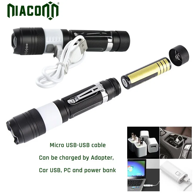 Перезаряжаемый 10 Вт 800lm светодиодный мини-фонарик micro USB с красным сигнальным светом