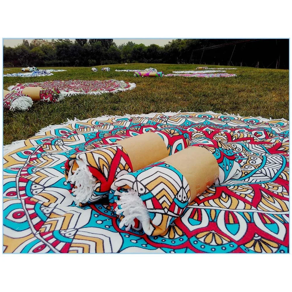 Personalized Quick Dry Microfiber Sand Free Circle Beach Towel Custom Printing Round Tassel Beach Towel