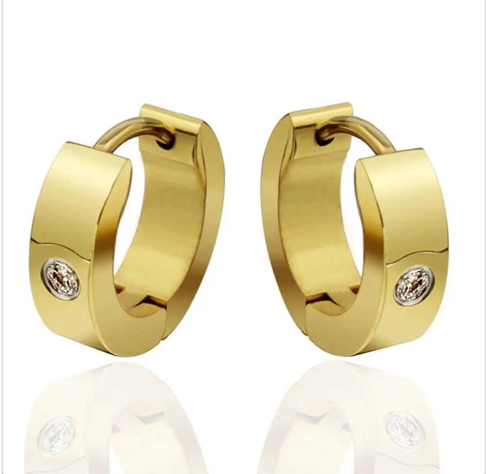 Wholesale elegant luxury new arrival Dubai stainless steel zircon cz cubic thick hoop earrings 18k gold earrings