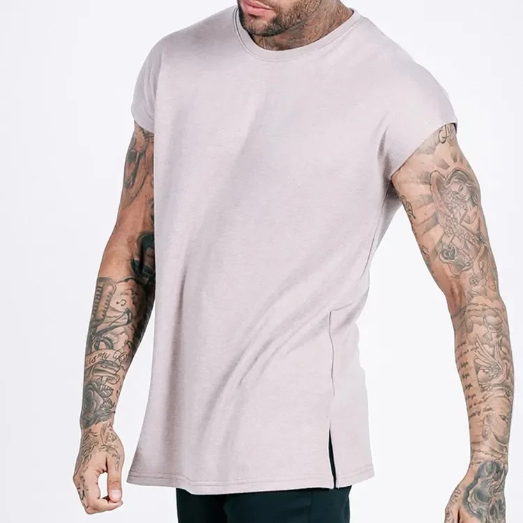 High quality 220 gsm cotton t shirt streetwear blank side slit casual sleeveless t shirt