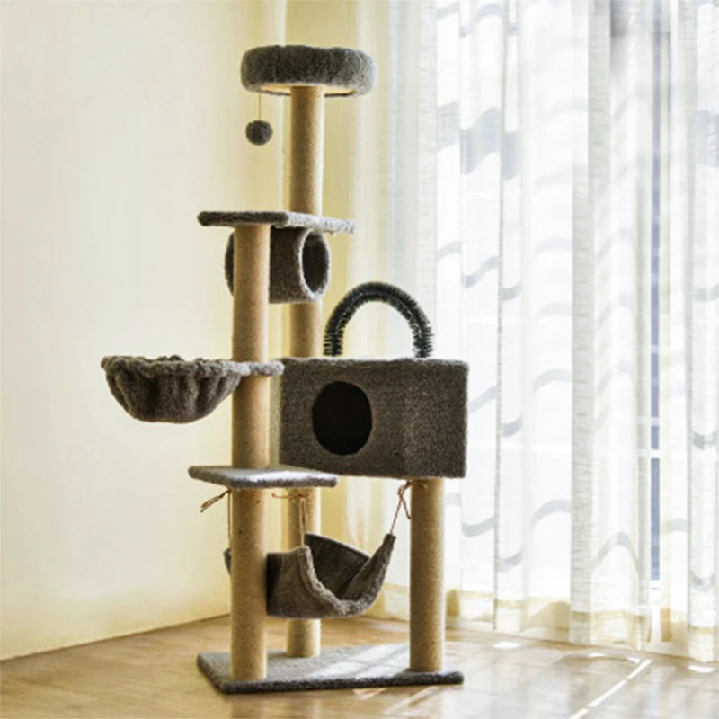 Sisal плюшевый домик для кошек и котят, мебель для игрового домика, Деревянная башня с когтеточкой, гамак, туннельная корзина