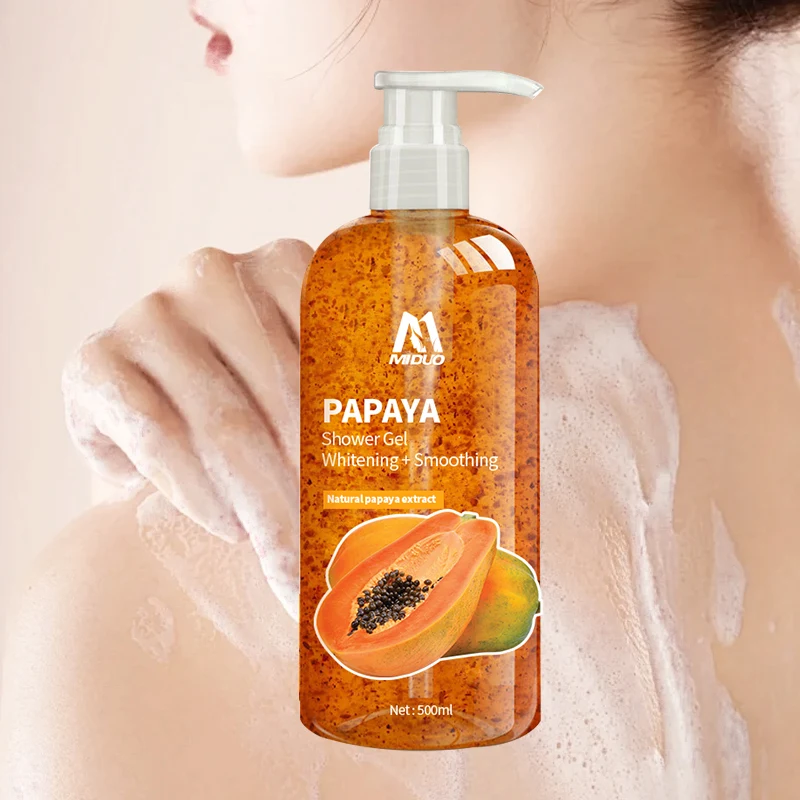 MIDUO Factory OEM Wholesales 500ML Natural Extracts Cleansing Mild Essential Oil Scented Papaya Fragance Moisturizer Shower Gel