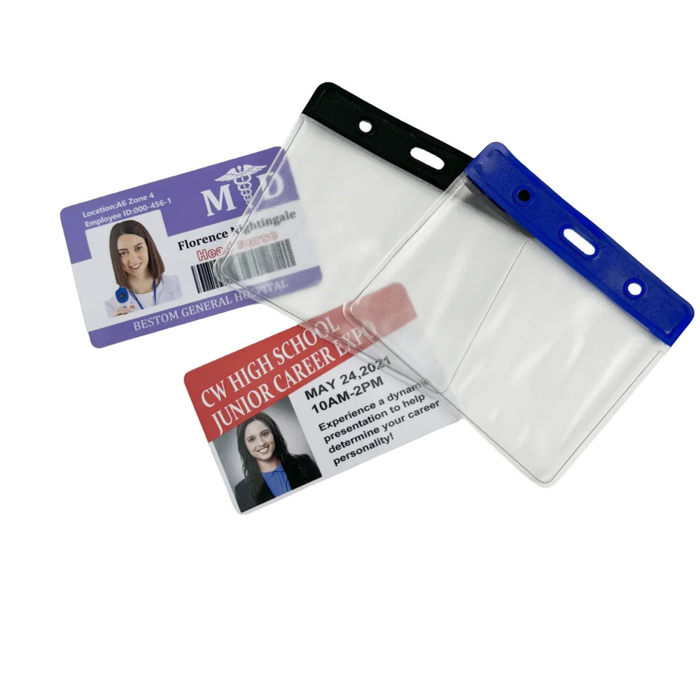 Bestom Horizontal Vinyl Badge Holder with Color Bar Top - Great for Color Coding Access and ID Card Holder
