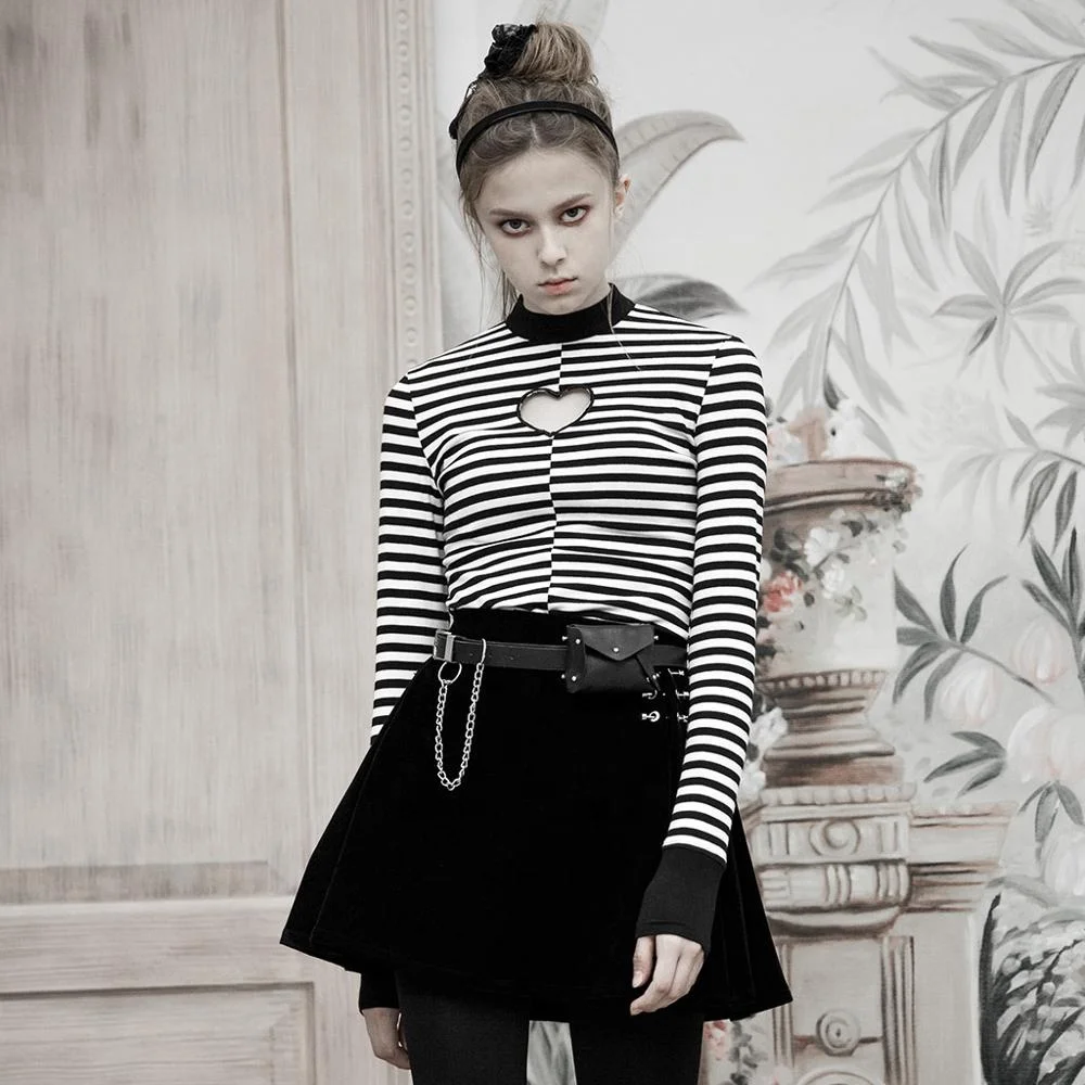 OPT-280 PUNKRAVE, облегающая футболка с вертикальным воротником и вырезами love, черная, белая фабричная рубашка с длинным рукавом