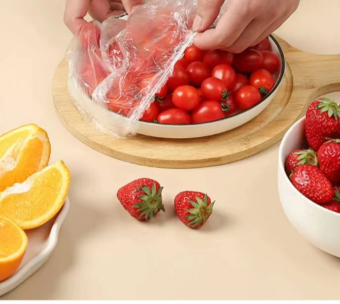 100pcs Disposable Food Cover Plastic Wrap Elastic Food Lids For Fruit Bowls Cups Storage Kitchen Fresh Keeping Saver Bag