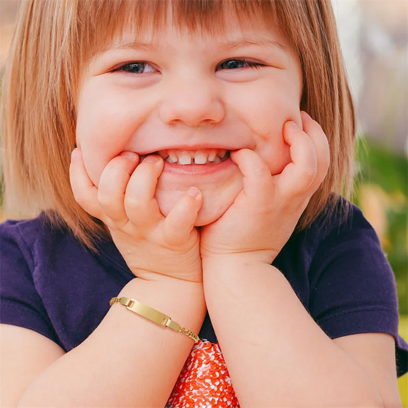 Baby Gift Personalized Customized New Born to Children First Birthday Stainless Steel Gold Engraved Baby Name Bar id Bracelet