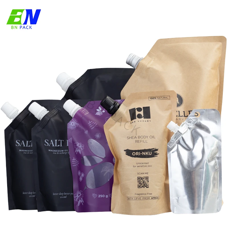 Brown white black craft paper spout pouch bag food grade liquid beverage pouches