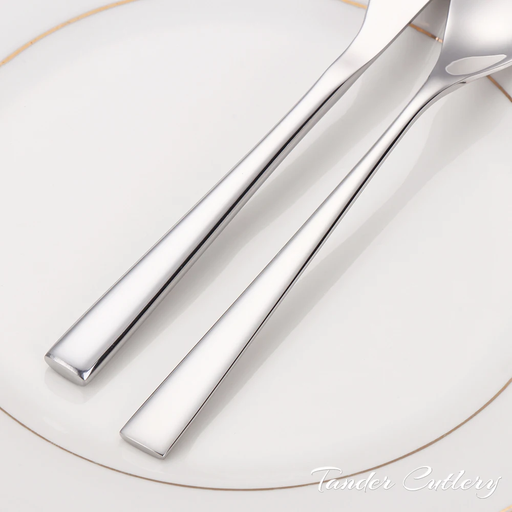 Mirror 18/10 Stainless Steel Modern Silverware Classic Design Metal Spoon Fork And Knife Restaurant Cutlery Set