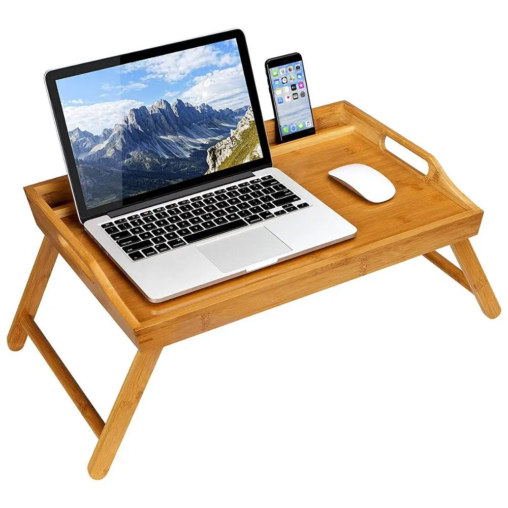 Folding Bamboo Wooden Bed Computer Table Tray Breakfast Serving Table Lap Tray Customized Logo