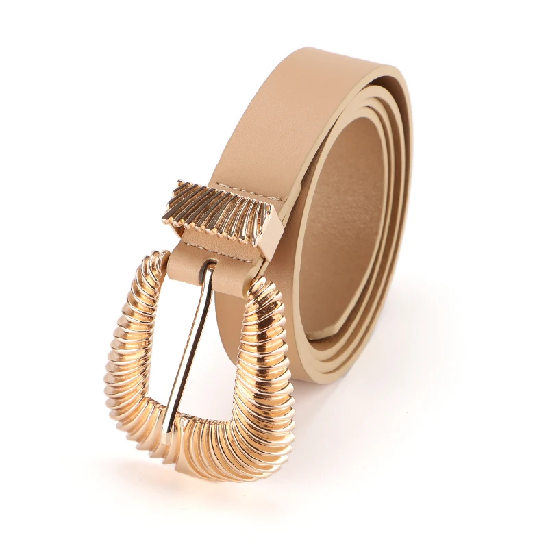 Ladies designer golden casual zinc alloy waist belt buckle belt vegan leather