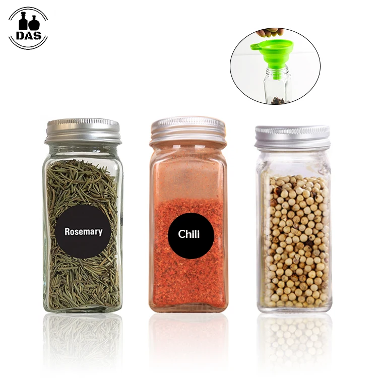 
Supplier 4oz Salt Pepper Condiments Herb Glass Storage Spice Jar and Container with Sticker for Amazon 
